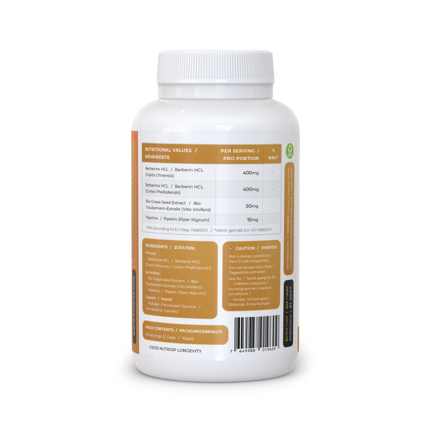 Nutriop® Bio-Enhanced Berberine HCL 865mg - Dual-Source Metabolic AMPK Activator (90 Capsules)
